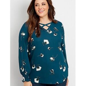 Maurices Blouse Womens XS Blue Floral Romantic Cottagecore Feminine Bishop